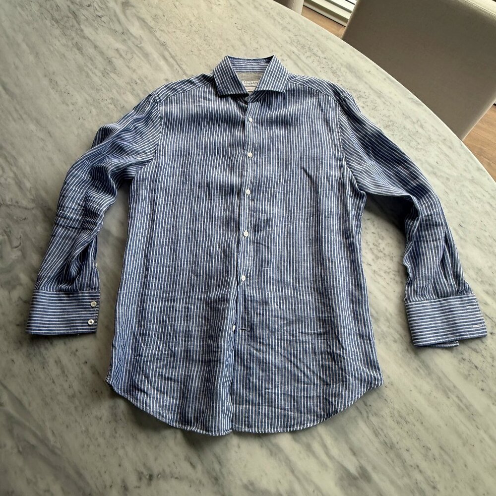 Brunello Cucinelli Linen Button Down Dress Shirt - Men's